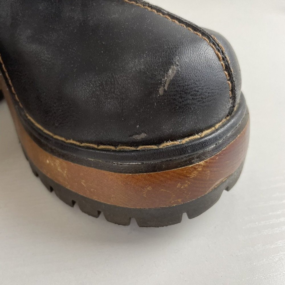 90s Y2K Vintage Soda Black Faux Leather Wooden Block Heel Platform Clogs Women 7 - Picture 9 of 12